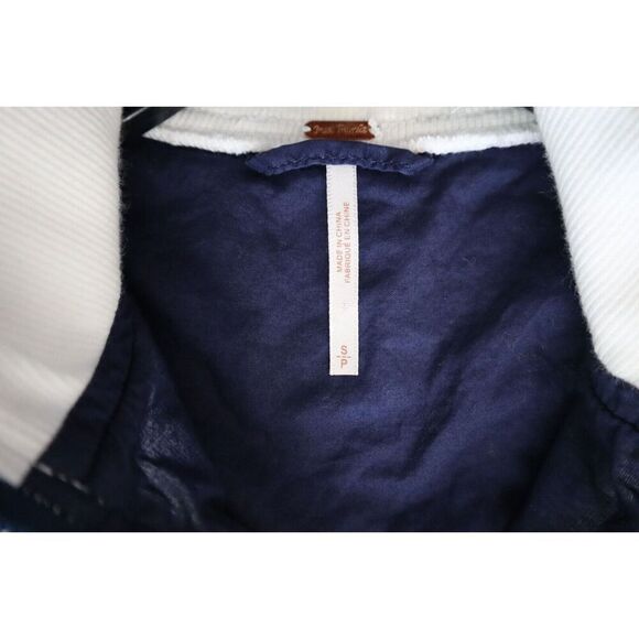 Free People Women Sz S White/Navy Trim Embroidered Eyelet Full Zip Track Jacket - Picture 3 of 9